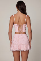 Embellished Mid-Rise A-Line Mini Skirt in Soft Pink