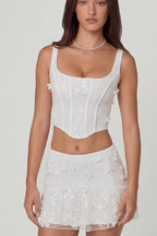 Embellished Mid-Rise A-Line Mini Skirt in White