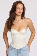 Satin Lace-Up Corset Top in Ivory