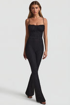 Bow-Detail Lace Flared Jumpsuit in Black