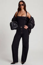 Soft Jersey Square-Neck Ruched Top in Black
