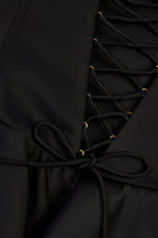 Ruffled Lace-Up Corset Playsuit in Black