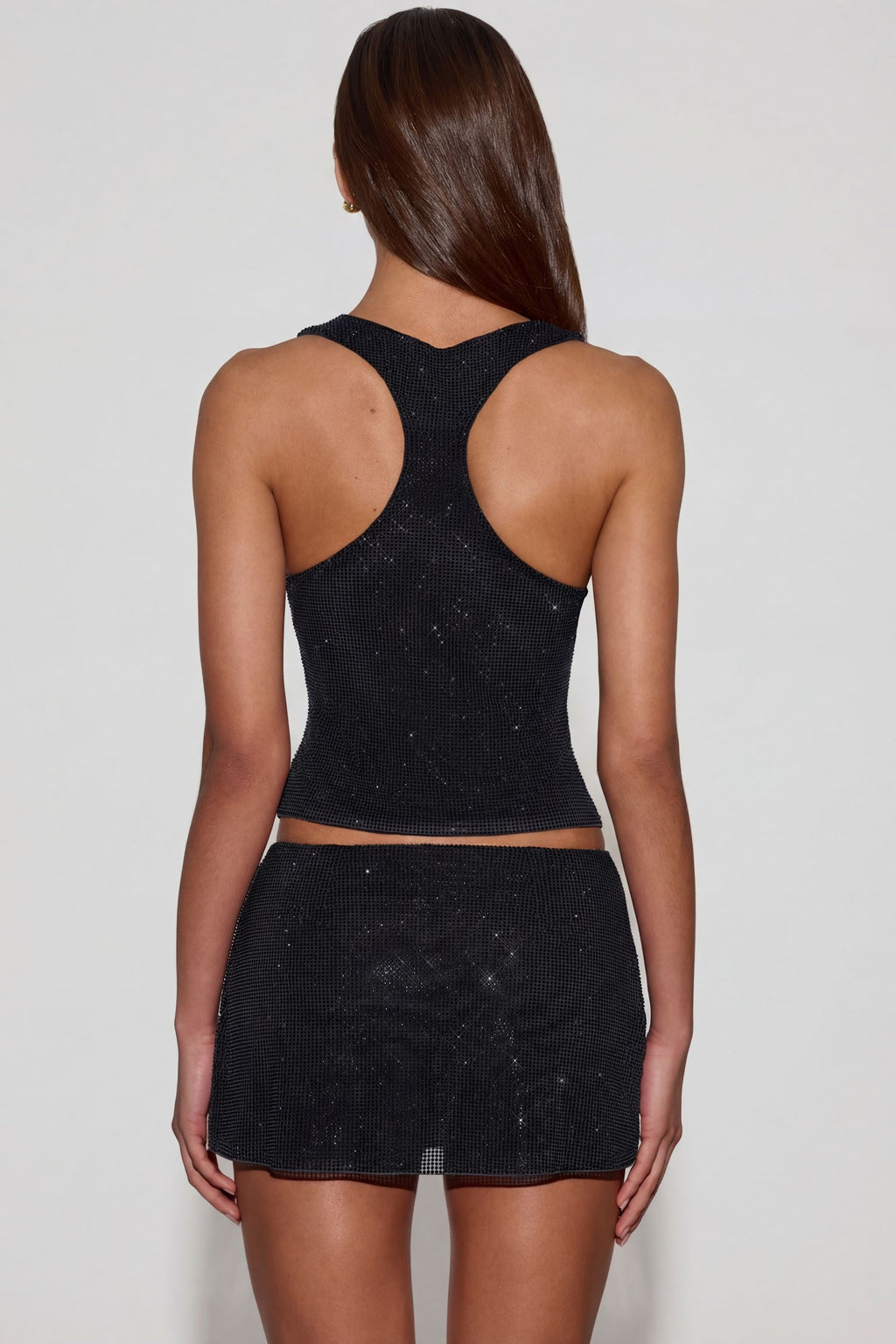 Embellished Jersey Scoop-Neck Racerback Top in Black
