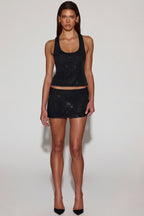 Embellished Jersey Scoop-Neck Racerback Top in Black
