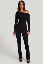Modal Off-Shoulder Long-Sleeve Jumpsuit in Black