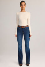 Denim Mid-Rise Flared Jeans in Indigo