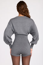 Fine-Knit Long-Sleeve Romper in Grey