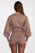 Knit Long-Sleeve Cardigan in Mocha