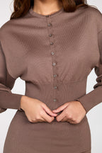 Knit Long-Sleeve Cardigan in Mocha