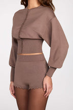Knit Long-Sleeve Cardigan in Mocha