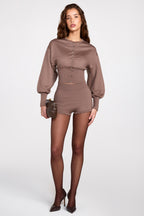 Knit Long-Sleeve Cardigan in Mocha