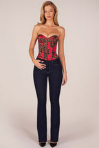 Bandeau Lace-Up Corset Top  in Rose Leopard Print