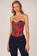 Bandeau Lace-Up Corset Top  in Rose Leopard Print
