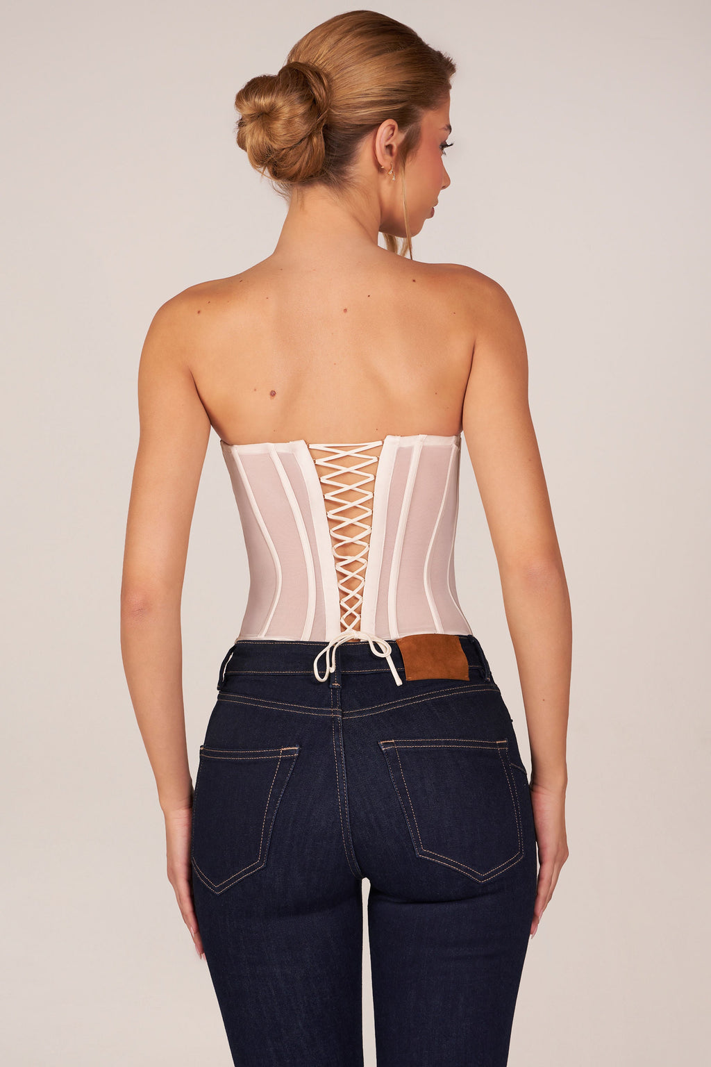 Bandeau Lace-Up Corset Top  in Ivory