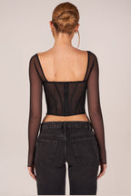 Corset Long-Sleeve Top in Black