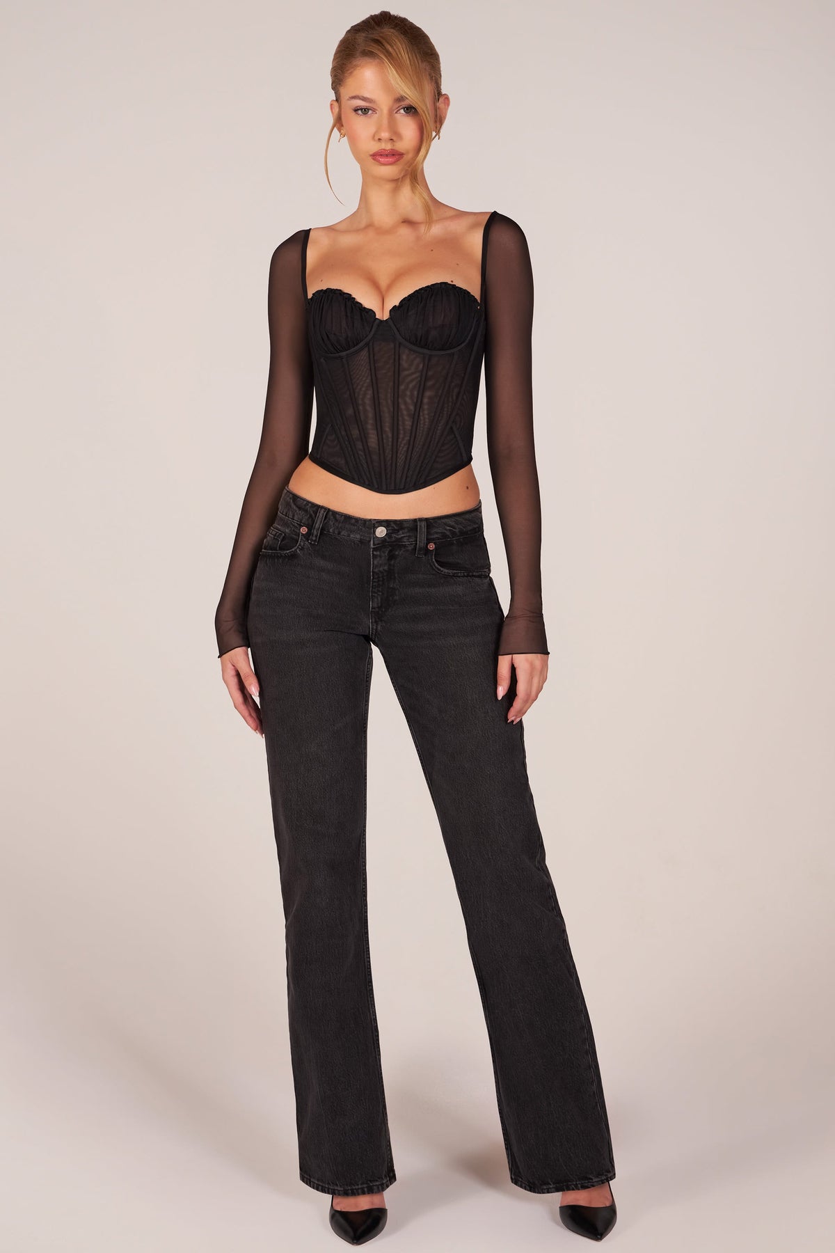 Corset Long-Sleeve Top in Black