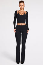 Modal Mid-Rise Flared Trousers in Black