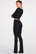 Modal Mid-Rise Flared Trousers in Black