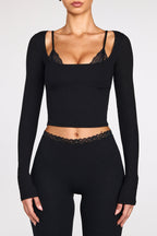 Modal Mid-Rise Flared Trousers in Black