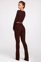 Modal Mid-Rise Flared Trousers in Chocolate Brown