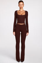 Ribbed Modal Square-Neck Long-Sleeve Top in Chocolate Brown