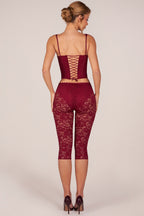 Laced Capri Trousers  in Cherry Red