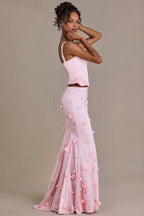 Satin Lace-Up Corset Top in Baby Pink