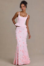 Satin Lace-Up Corset Top in Baby Pink