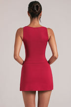 Square-Neck Top  in Cherry Red