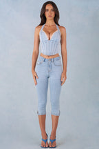 Mid-Rise Denim Capri Jeans in Light Denim