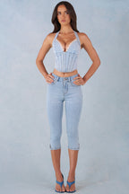 Mid-Rise Denim Capri Jeans in Light Denim