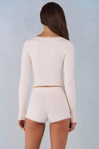 Knit Mid-Rise Mini Shorts in Ivory