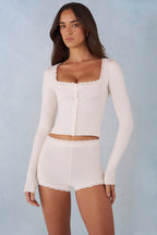 Knit Long-Sleeve Cardigan in Ivory