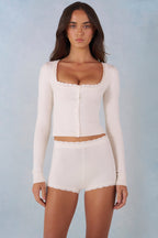 Knit Long-Sleeve Cardigan in Ivory