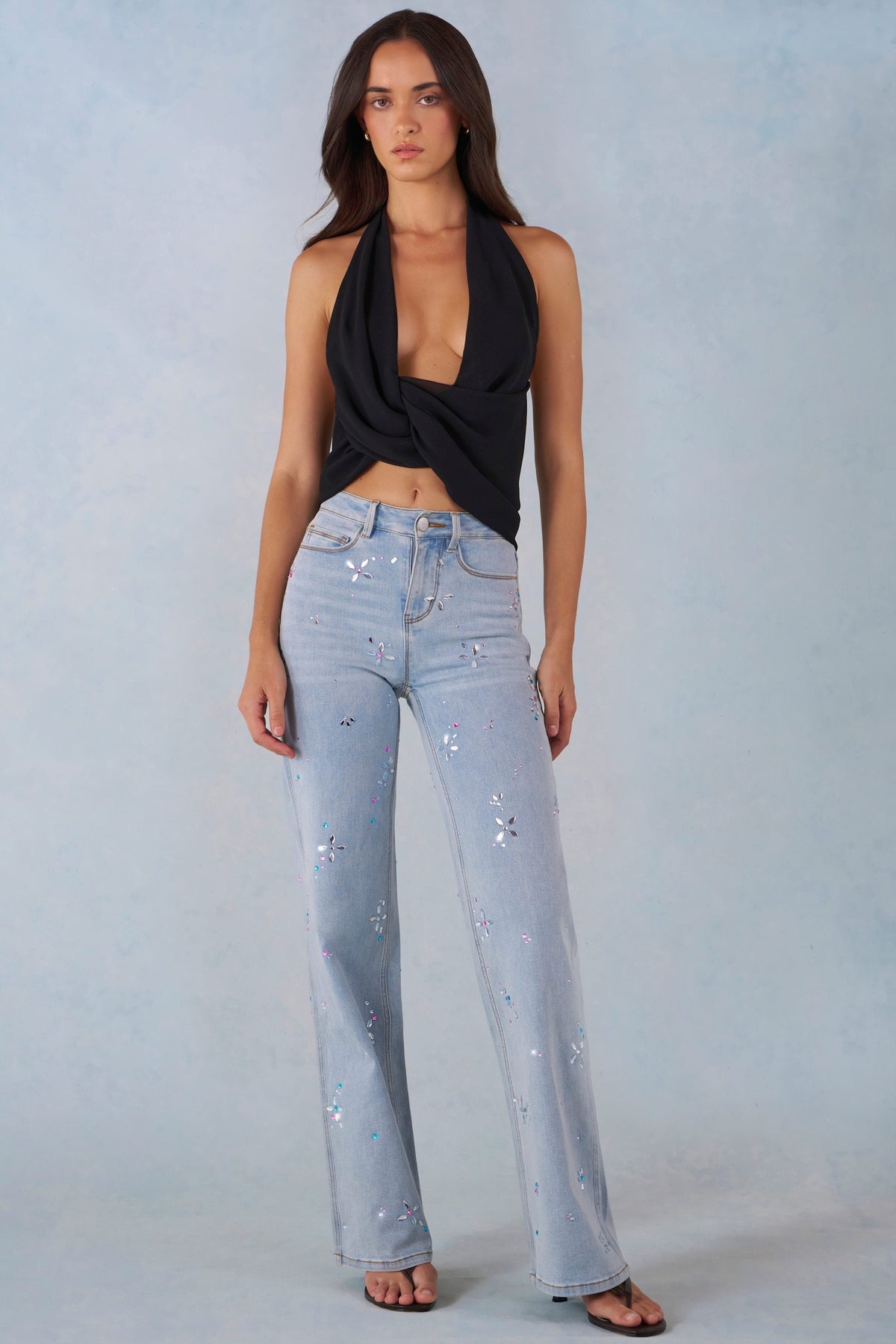 Mid-Rise Straight-Leg Jeans in Light Denim