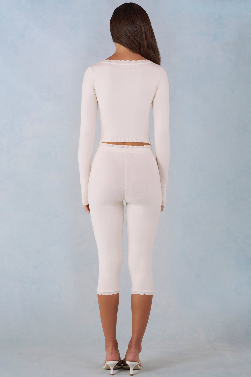 Knit Mid-Rise Capri Trousers in Ivory