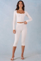 Knit Mid-Rise Capri Trousers in Ivory