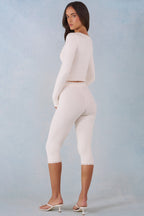 Knit Mid-Rise Capri Trousers in Ivory