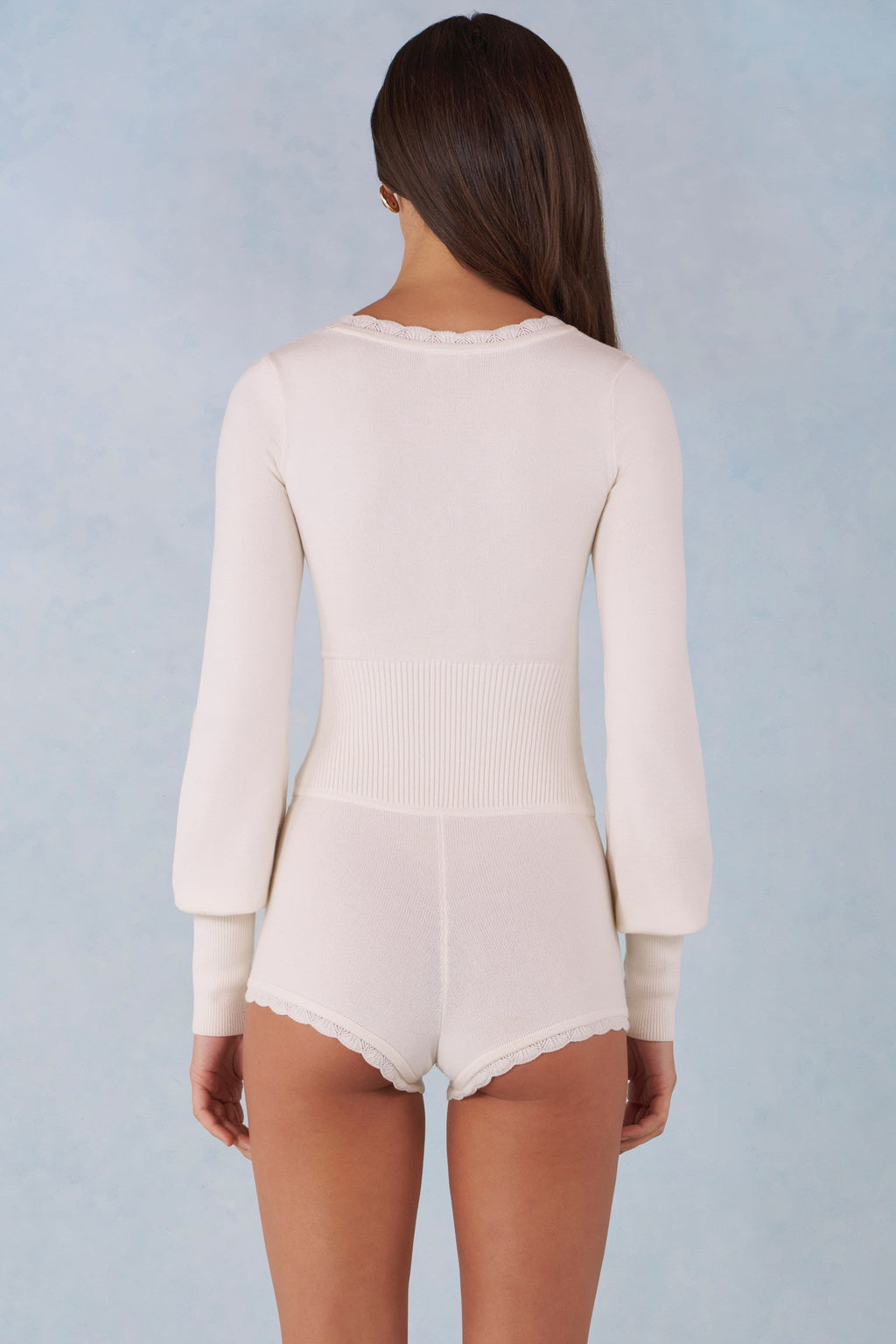 Knit Long-Sleeve Romper in Ivory