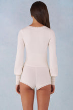 Knit Long-Sleeve Romper in Ivory