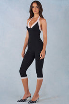 Modal Lace-Trim Capri Jumpsuit  in Black