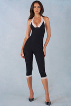 Modal Lace-Trim Capri Jumpsuit  in Black
