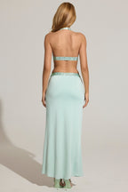 Embellished Low-Rise Maxi Skirt in Aqua Blue