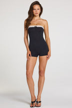Modal Lace-Trim Playsuit  in Black