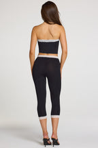 Modal Lace-Trim Mid-Rise Capri Leggings in Black