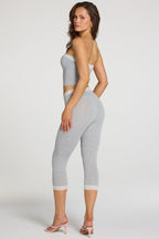 Modal Lace-Trim Mid-Rise Capri Leggings in Grey Marl