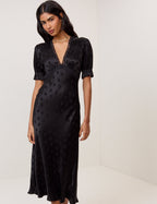 Black Polka Dot Jacquard Angela Midi Dress