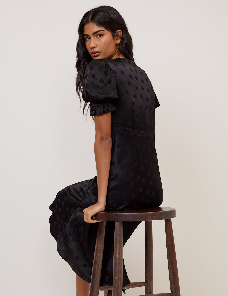 Black Polka Dot Jacquard Angela Midi Dress
