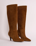Brown Suede Knee High Heeled Boots