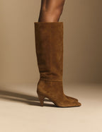 Brown Suede Knee High Heeled Boots
